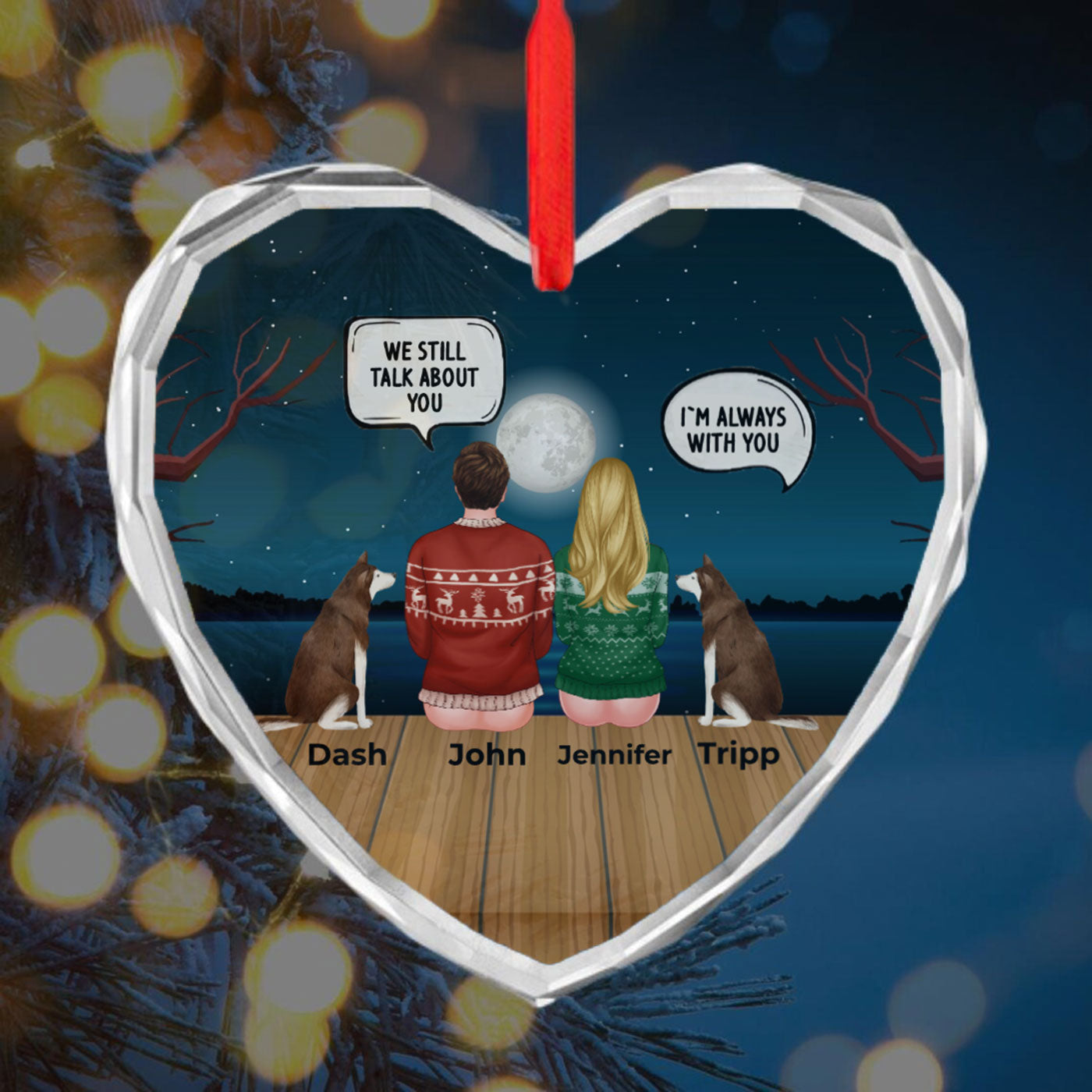 Customizable Family and Pet Sunset Memorial Ornament | Christmas | Heart Glass Ornament